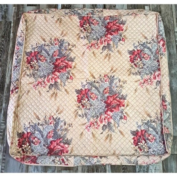 Vintage Square Quilted Tablecloth Cover Pink Blue Floral Mid Century 30" - Picture 1 of 5